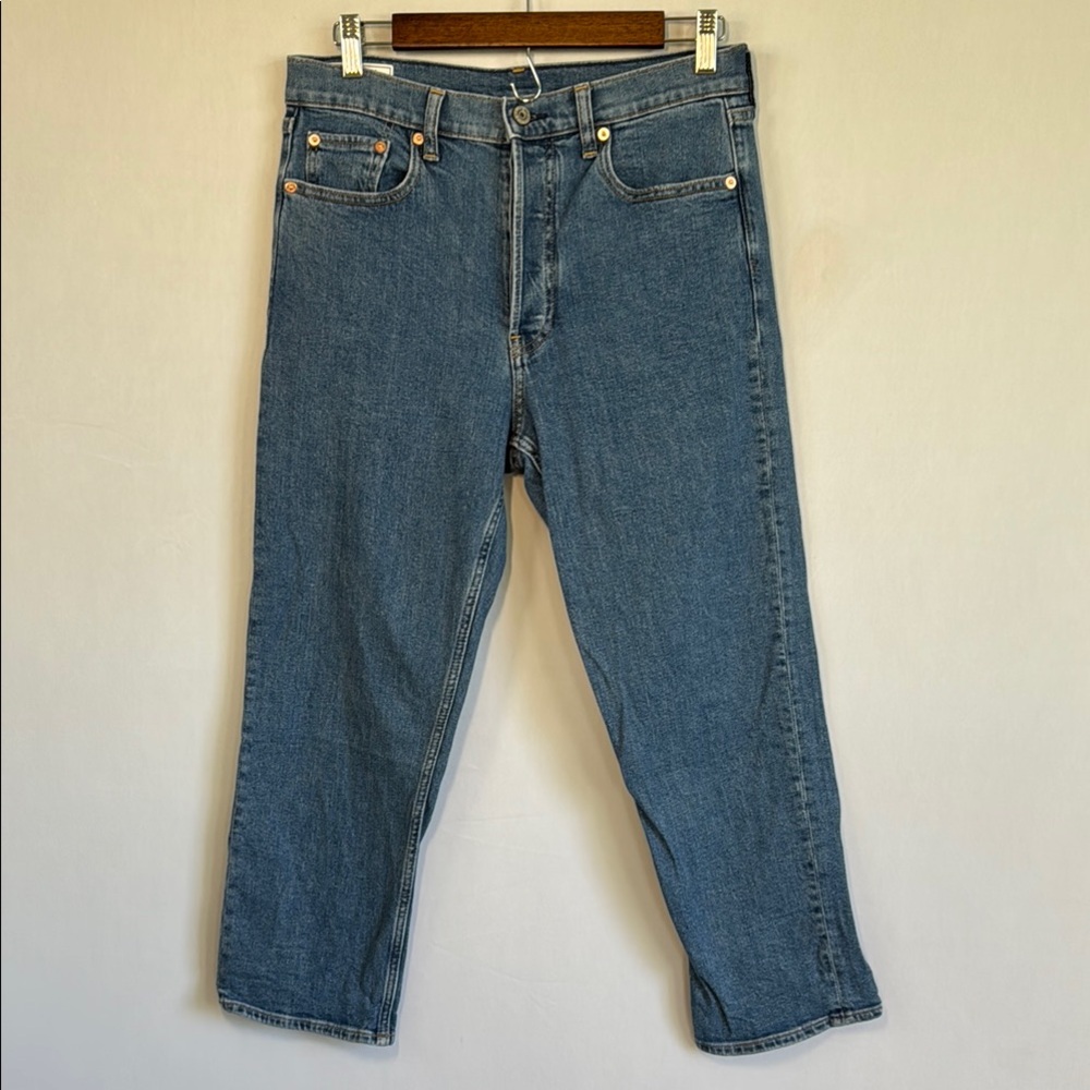 Gap Cheeky Straight Leg Jeans Medium Wash Size 29 Petite High Rise Blue Denim